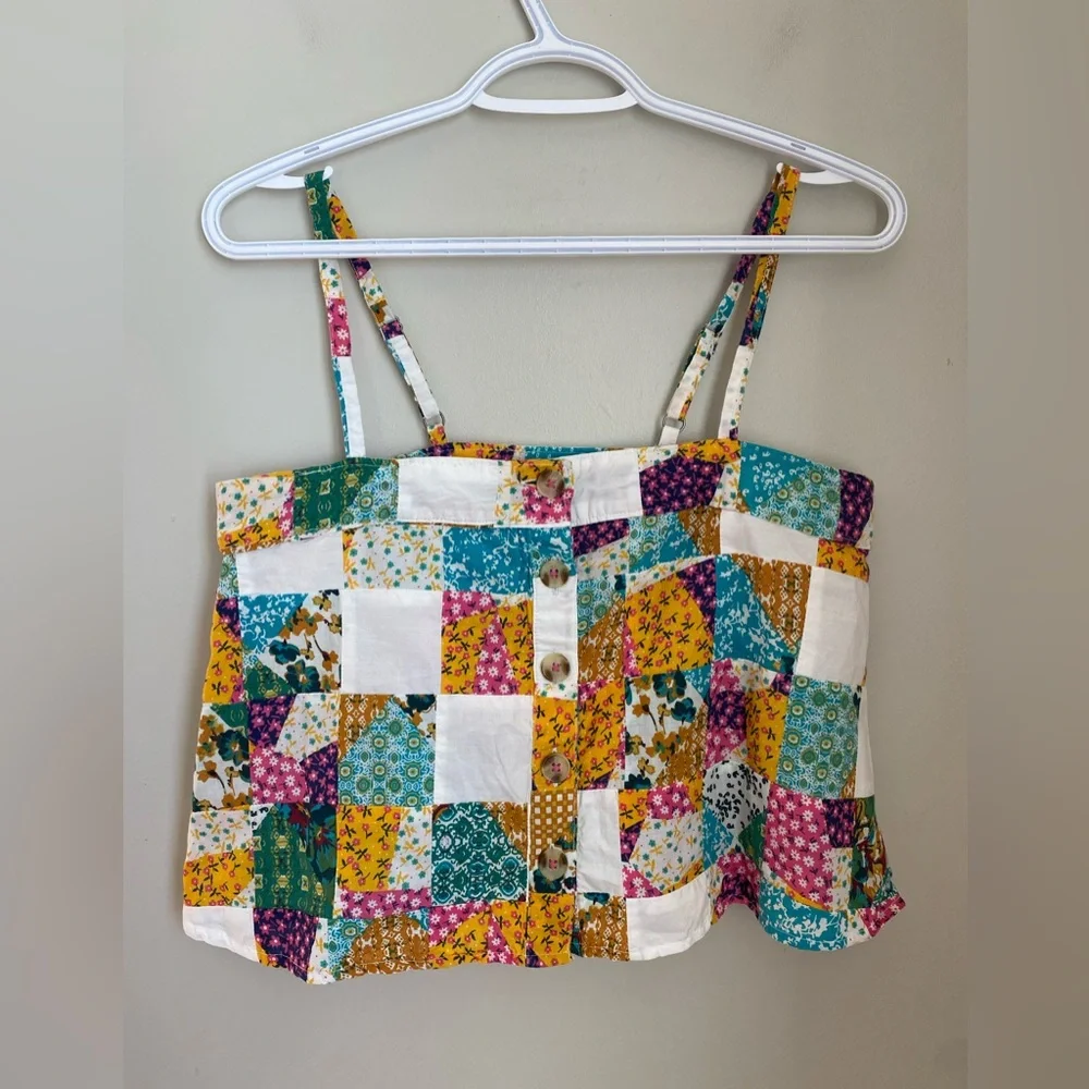 Pilcro Anthropologie Patchwork Cami Tank Top XS Boho Quilted Cottagecore Hippie - Picture 2 of 14